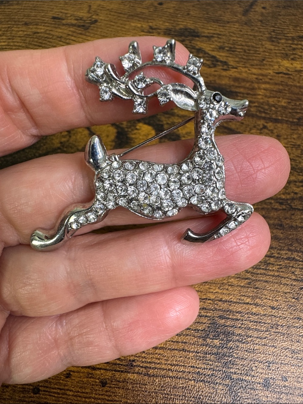 Silver Crystal Reindeer Brooch - Sparkling Holiday Jewelry